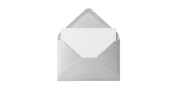 Open envelope with a blank card inside isolated on transparent background
