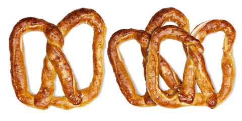 Salty baked brown pretzel isolated over a white background. Oktoberfest festival