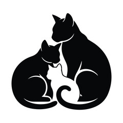 Black and White Silhouette of Cat Family Depicting Love Affection and Togetherness