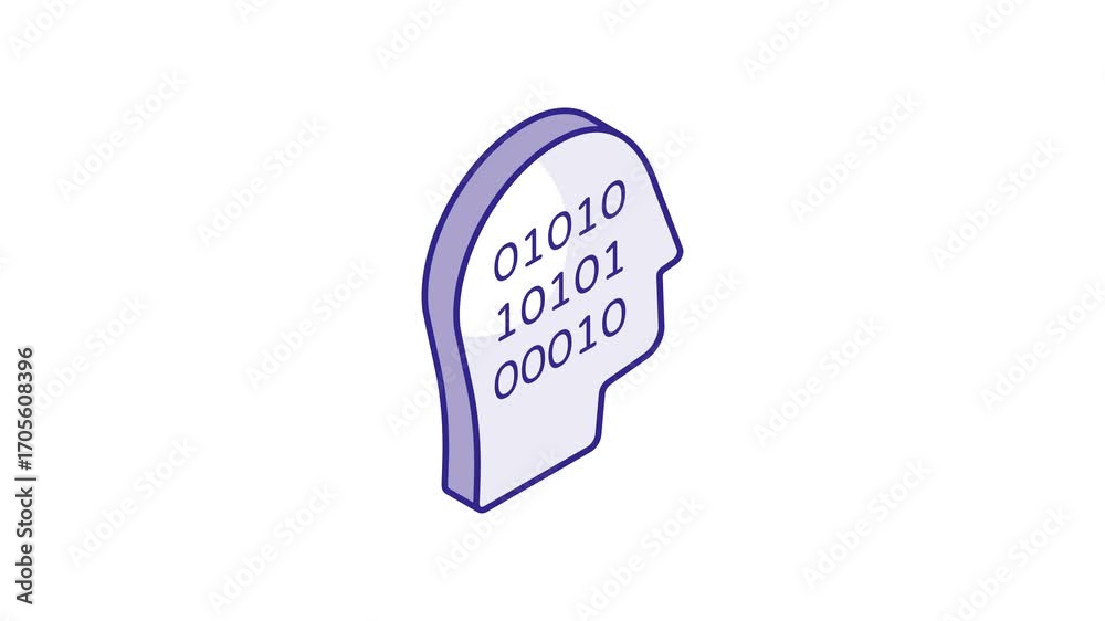 Wall mural human head having binary code, computer expert isometric vector design, programmers icon design