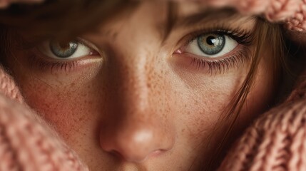 Intimate Portrait of a Woman's Face with Striking Eyes and Warm Tones