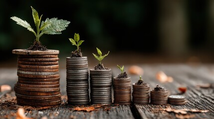 Stunning Stack of Coins with a Vibrant Plant Growing, symbolizing Wealth Creation and Financial Growth Perfect for Business Projects or Highenergy Campaigns.