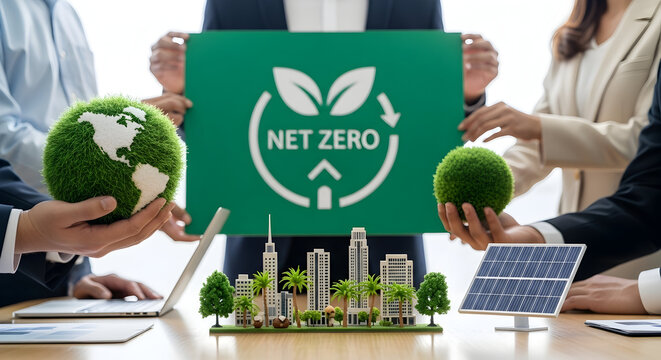 Achieve net zero goals together with earth friendly technology and initiatives - Powered by Adobe
