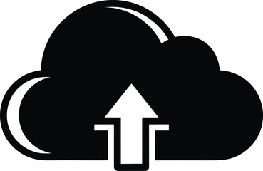 Black cloud upload icon on white background.