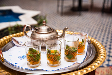 Traditional mint tea in Morocco served in teapot