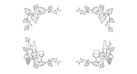 Elegant Wine Frame with Grapes and Bottles.