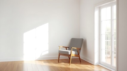 Minimalist living room corner featuring a single armchair, embodying simplicity and calm.