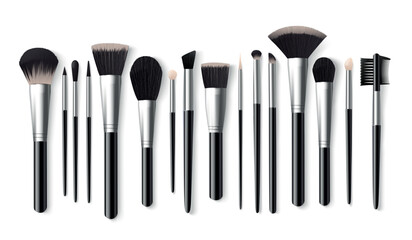 Realistic cosmetic brushes. Makeup brush for eyeshadow, powder blush face foundation eyelashes eyebrow eye shadow brow make up tool paintbrush beauty set exact vector illustration
