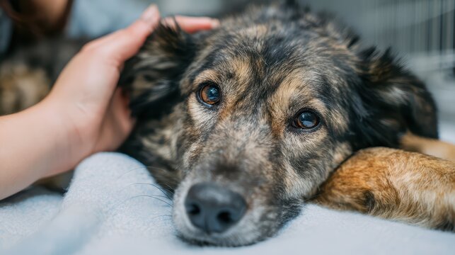 Compassionate Bond between a Woman and Homeless Dog at Animal Shelter, Warmth Caring, Perfect for Social Media Campaigns or Awareness Initiatives.