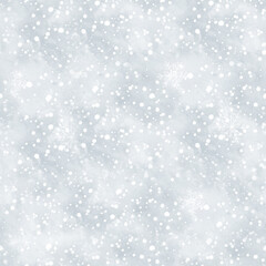 Obraz premium Seamless winter pattern with falling snow on foggy watercolor background – subtle snowy seamless design for fabric, wallpaper, wrapping paper, Christmas decor, print on demand, digital download
