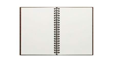 Open blank notebook with spiral binding isolated on transparent background