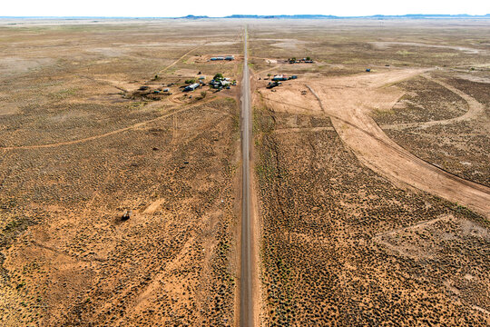 Aerial view of the tiny outback settlement of Middleton, surrounded by vast arid plains