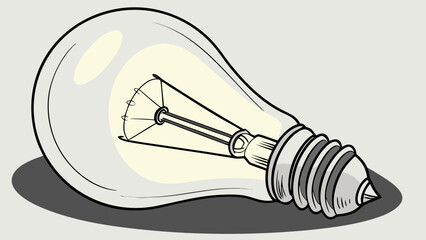 Illustration of a light bulb lying on its side with visible filament and base design on a gray background created with generated ai