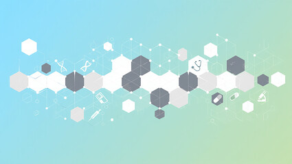 Abstract Hexagonal Network with Medical and Scientific Icons