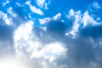 Cloud in sky with cumulus formation. Fluffy white cloudscape in bright summer weather, natural
