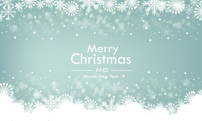 Christmas background design of snowflake and snow falling in the winter