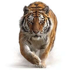 Obraz premium Focused Tiger Running Forward on White Background