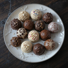 Chocolate candies assorted in plate