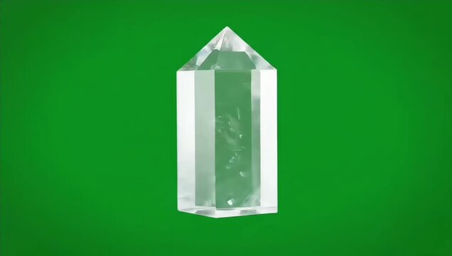 Pristine transparent quartz crystal point with a hexagonal cut base, a mineral specimen for geology or spiritual healing, isolated on green