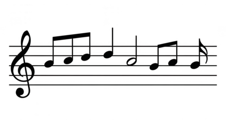 Musical notes on staff with treble clef isolated on transparent background