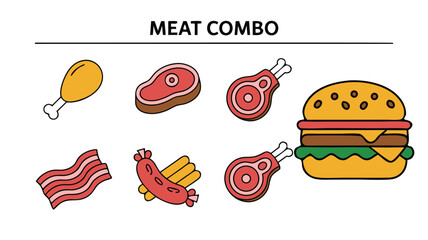 A Collection of Delicious Meat Icons Featuring a Burger and Other Savory Options