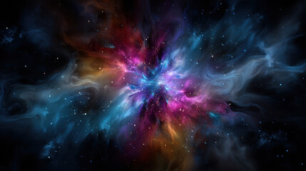 Fototapeta premium Colorful cosmic nebula with swirling gases and stars floating in dark space at the edge of the universe
