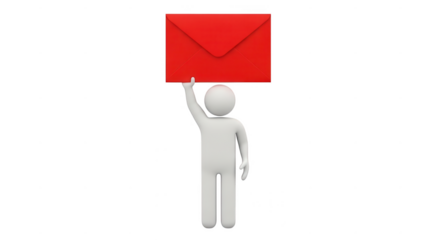 Stick figure holding a red envelope isolated on transparent background