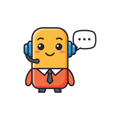 Cute customer support mascot giving advice with a headset on ready to help for use in advertising and business evoking themes of friendliness.