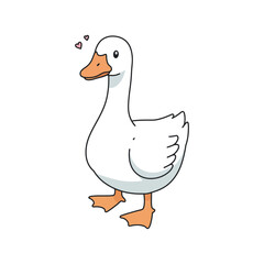 Cute goose walking with love hearts depicting innocence perfect for childrens illustration projects or adding a touch of whimsy to designs.