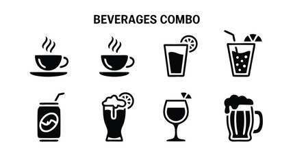 A Collection of Various Beverage Icons Representing Different Drink Choices for Menus and Design Projects