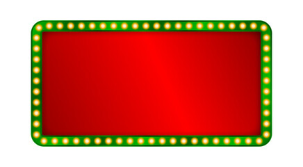 bright red blank light-up banner border green with a bright gold light bulb frame in a vintage style is perfect for use as a striking space for messages, advertisements, or presentations.