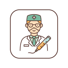 Doctor holding syringe with medicine a healthcare provider offering medical services in a clinic for treatment and diagnosis illustrating patient care.