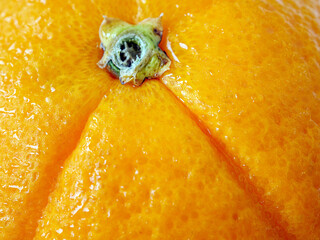 Macro of Details of orange peel skin, Orange fruit on wooden white background