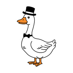 goose with top hat and bow tie a cartoon bird dressed formally standing perfect for funny illustrations adding humor to various design projects.