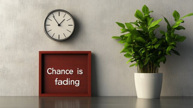 Motivational decor with a wall clock and plant emphasizes the importance of time management and seizing opportunities