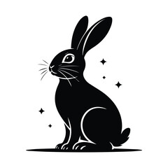 Elegant Black Rabbit Vector Illustration on Light Background with Stars Simple Artwork
