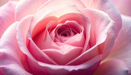 Close-up view of a delicate pink rose, showcasing its intricate texture and soft hues.
