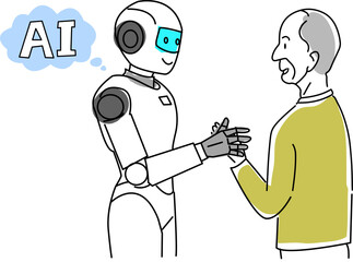 介護ロボットと高齢者シンプル線画