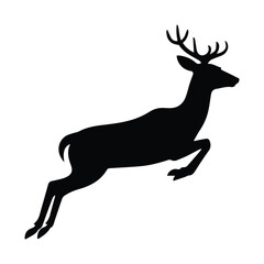 Elegant black silhouette of a leaping deer stag on white background creative design