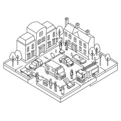 accident scene with emergency services attending to casualties on a city street conveying urgency and assistance for news reports and public safety campaigns