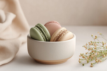Assorted Pastel Macarons in a Bowl
