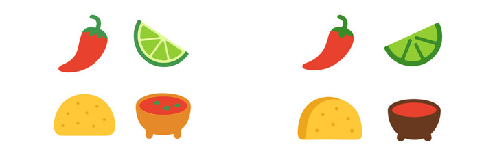 Mexican cuisine ingredients and dishes flat icons