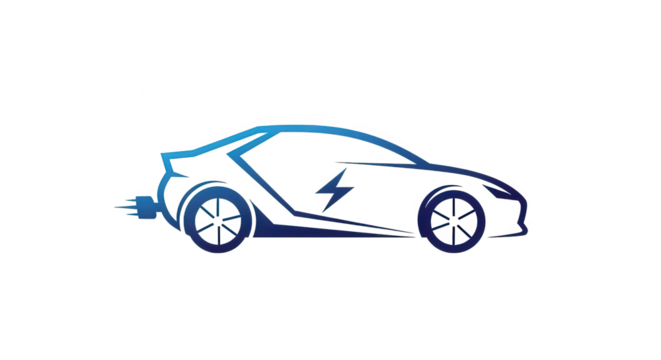 Electric car outline with plug and lightning isolated on transparent background