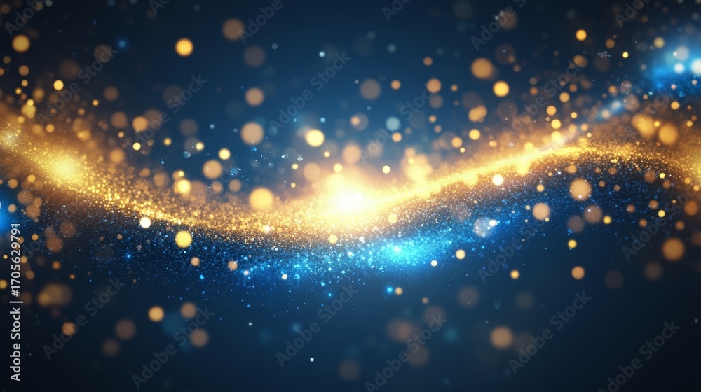 Wall mural enchanting abstract magic gold glittering particle flow background with sparkle and shimmer effects