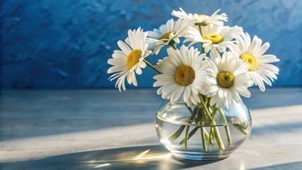 Fresh white daisies in a simple glass vase on a minimalist background © TH