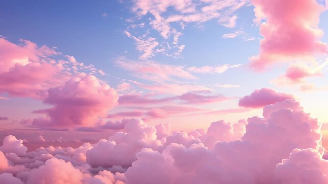 Dreamy pink clouds in pastel sky during sunset, symbolizing beauty, peace, and serene natural landscape
