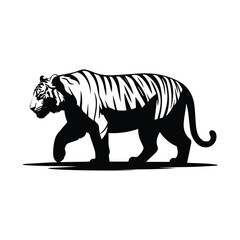 Majestic Black and White Tiger Walking Silhouette Illustration Wildlife Conservation Concept Art