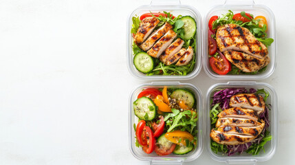 Grilled chicken salad meal prep in containers.
