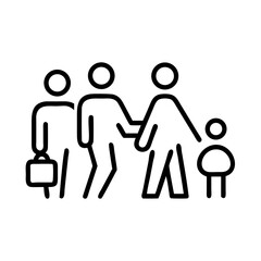 Illustration of a group of people including a child with a briefcase in black outline style