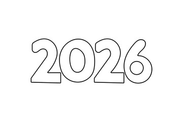 Happy new year 2026 continuous one line art drawing minimalist outline isolate vector illustration
